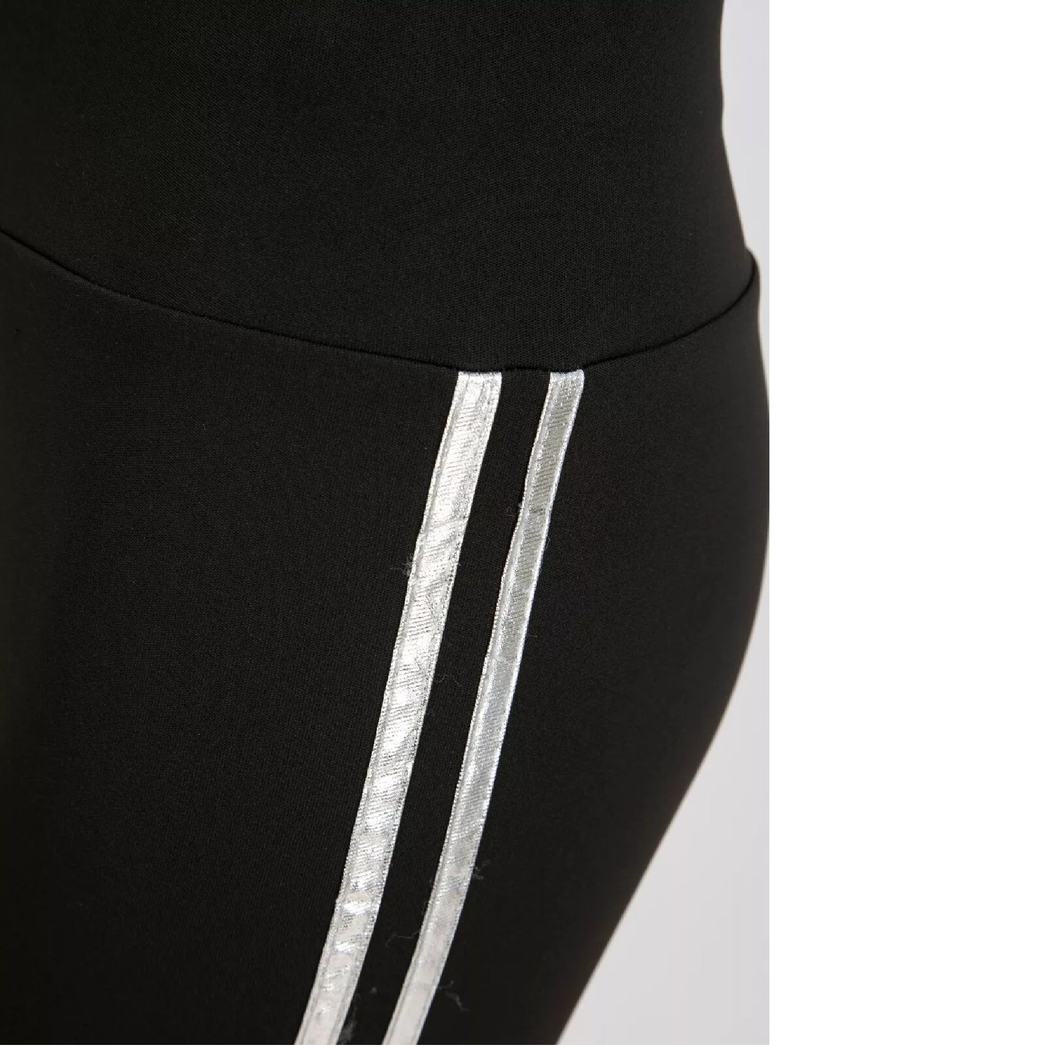 Ladies black with silver stripe high waisted leggings activewear gymwear